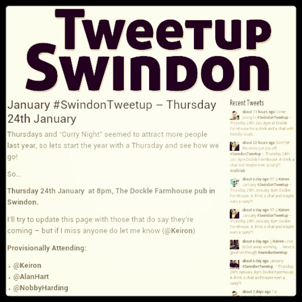 Tweetup up on Thursday if anybody fancies joining us! #Swindon #Tweetup