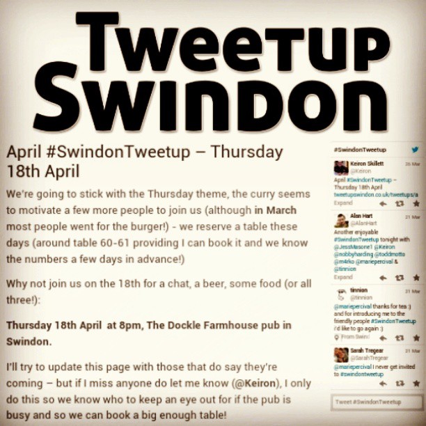 #swindon #Tweetup 18th April, 8pm!