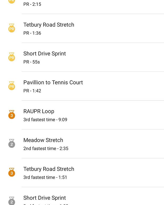 3 lap #Parkrun at #cirencesterparkrun makes life interesting on #strava - 15 achievements because you run through the same segments 3 times! #runr #running #ukrunchat