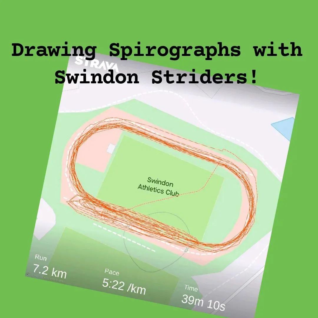 Excellent Friday evening drawing Spirographs with @swindonstriders on the athletics track!I've not run a relay in a very long time, but we won! ? We might need batons next time!#running #intervals #spirograph #ukrunchat #runningmotivation #runnersofinstagram #track #athletics #swindon #relay