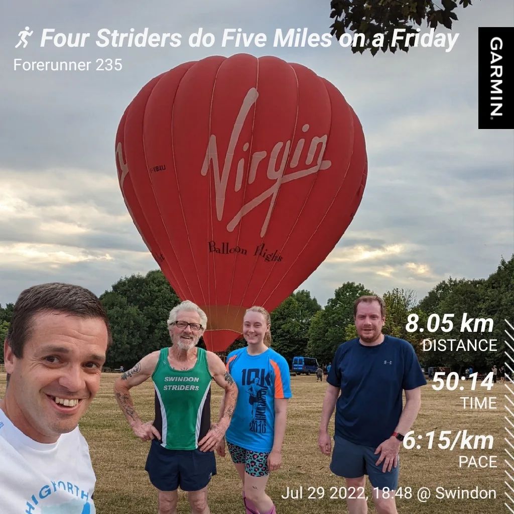 Four Striders do Five Miles on a Friday!The one with hot air and a hot air balloon!@swindonstridersAlright the photo was taken in a car park and the balloon was in Lydiard and I couldn't resist joining them together?#running #runnersofinstagram #runningcommunity #runningclub #run #clubrun  #runningmotivation #hotairballoon #hotairballoons #lydiardpark #hothothothot #hot #photoediting #swindon #swindonstriders