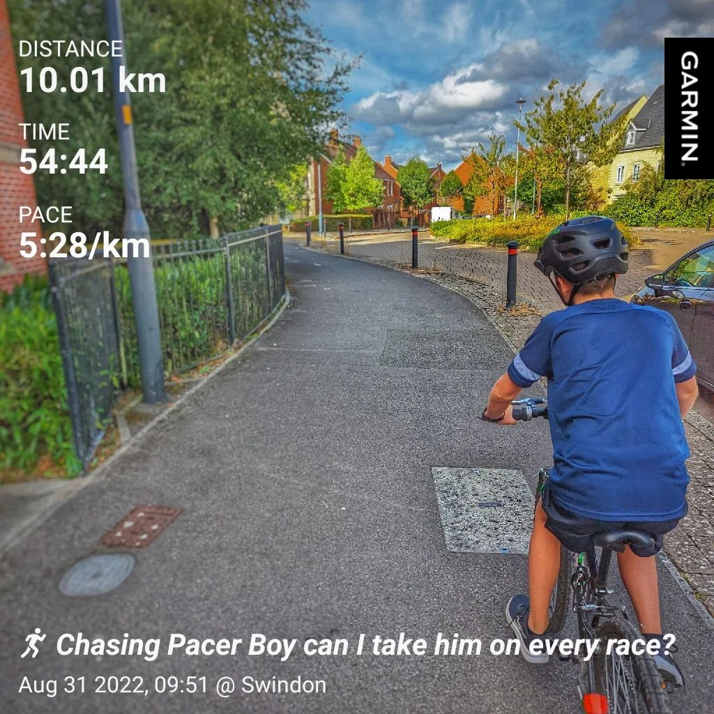 Chasing Pacer Boy - Can I take him on every race? 10km of #halfmarathontraining around #swindon this morning#runnersofinstagram #runningcommunity #run #runrunrun #runningmotivation #runningfamily #familytime #cycling #pacing